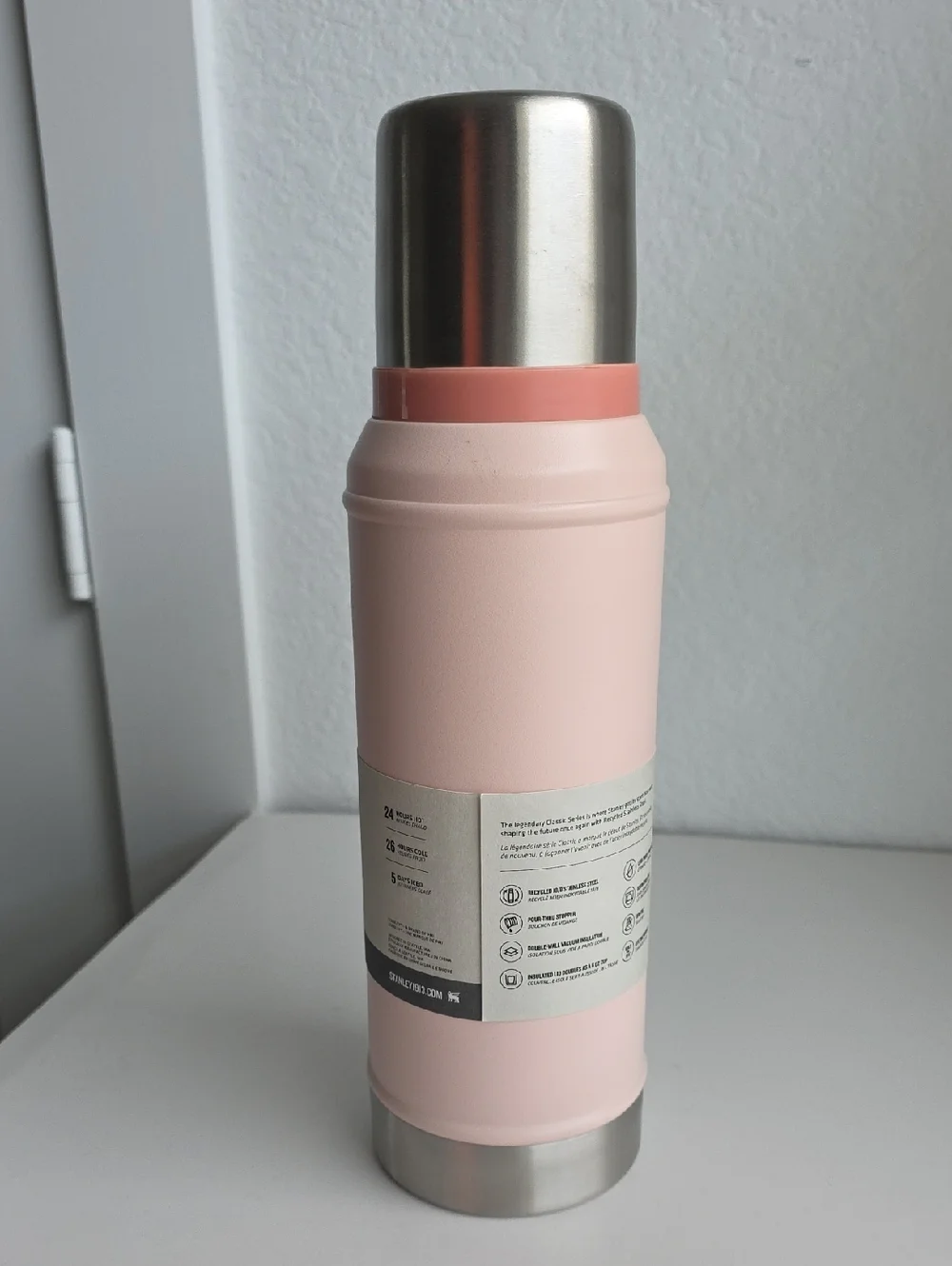 Stanley The Legendary Classic Bottle - Soft Pink with Stainless Accents 1QT - Picture 2 of 8